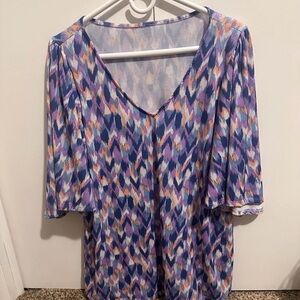 Vibrant Patterned V-Neck Blouse